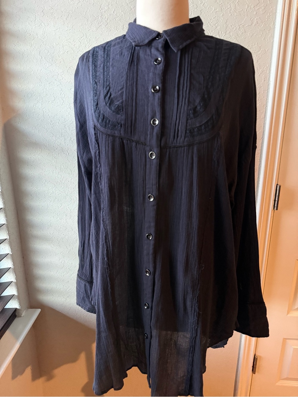 Free People Black Long-Sleeve Button Down Shirt
